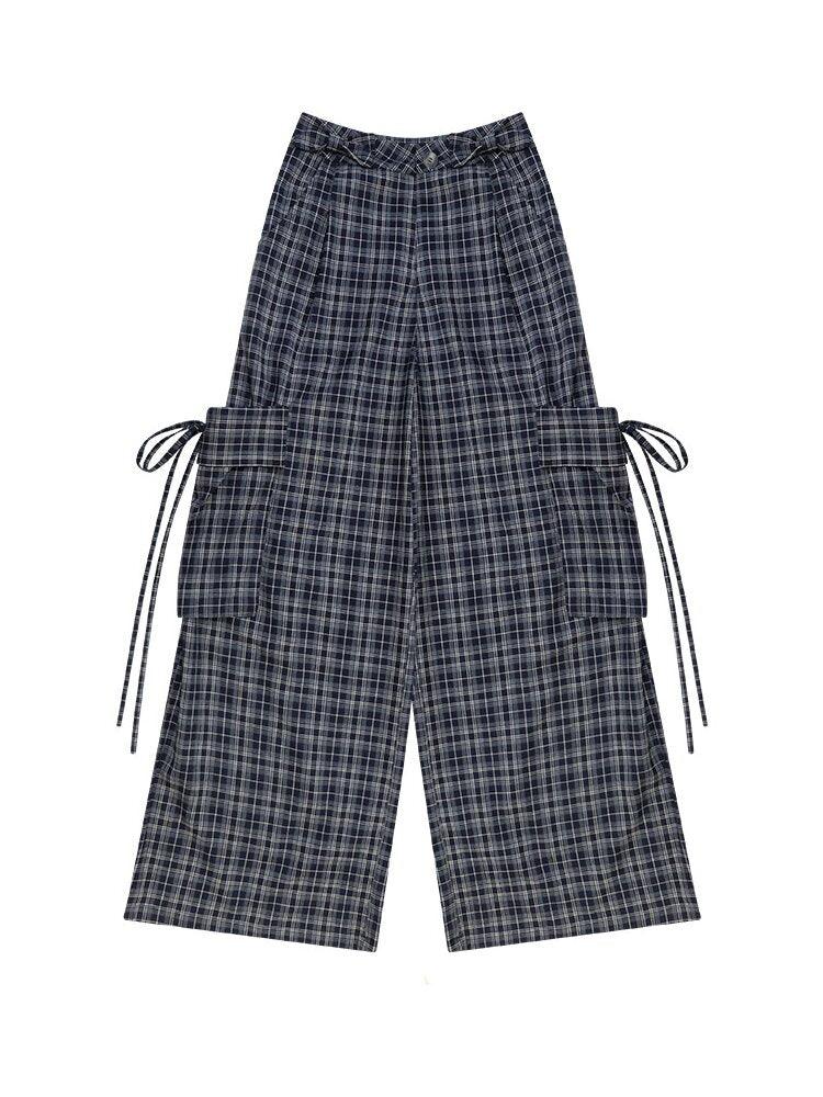 Plaid Pocket Wide Leg Slacks【s0000016607】