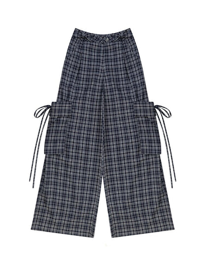 Plaid Pocket Wide Leg Slacks【s0000016607】
