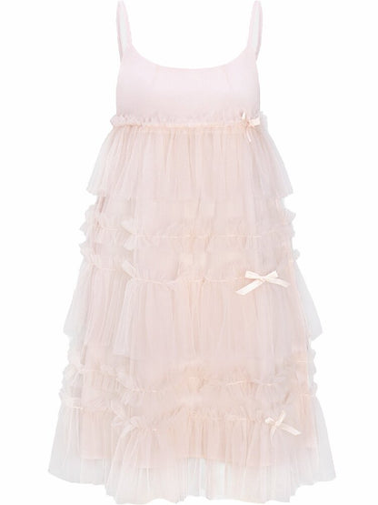 Pink Mesh Bow Puffy Slip Dress【s0000016366】