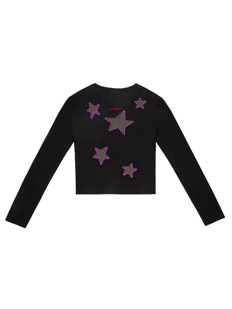 Star Hollow Mesh Embroidery Top【s0000019141】