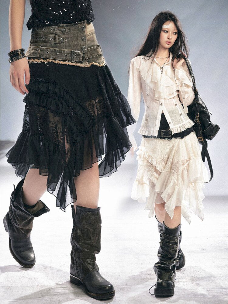 Lace Patchwork Irregular Mesh Skirt【s0000015449】