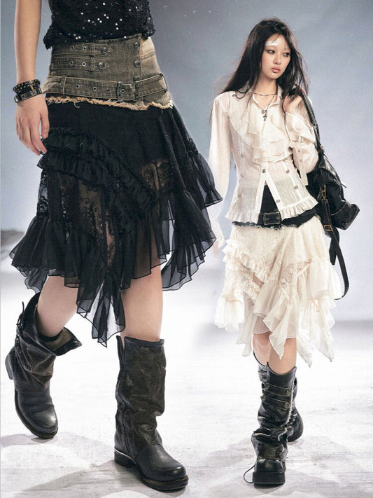 Lace Patchwork Irregular Mesh Skirt【s0000015449】