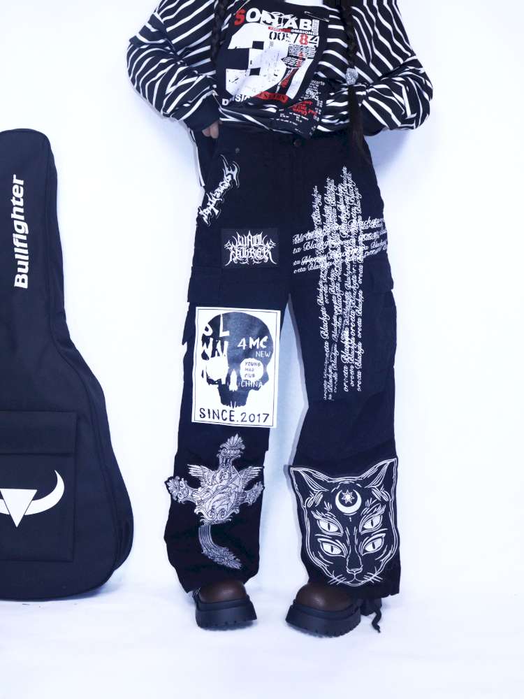 Y2K Punk Print Wide-Leg Jeans【s0000014627】