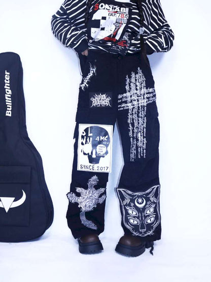 Y2K Punk Print Wide-Leg Jeans【s0000014627】