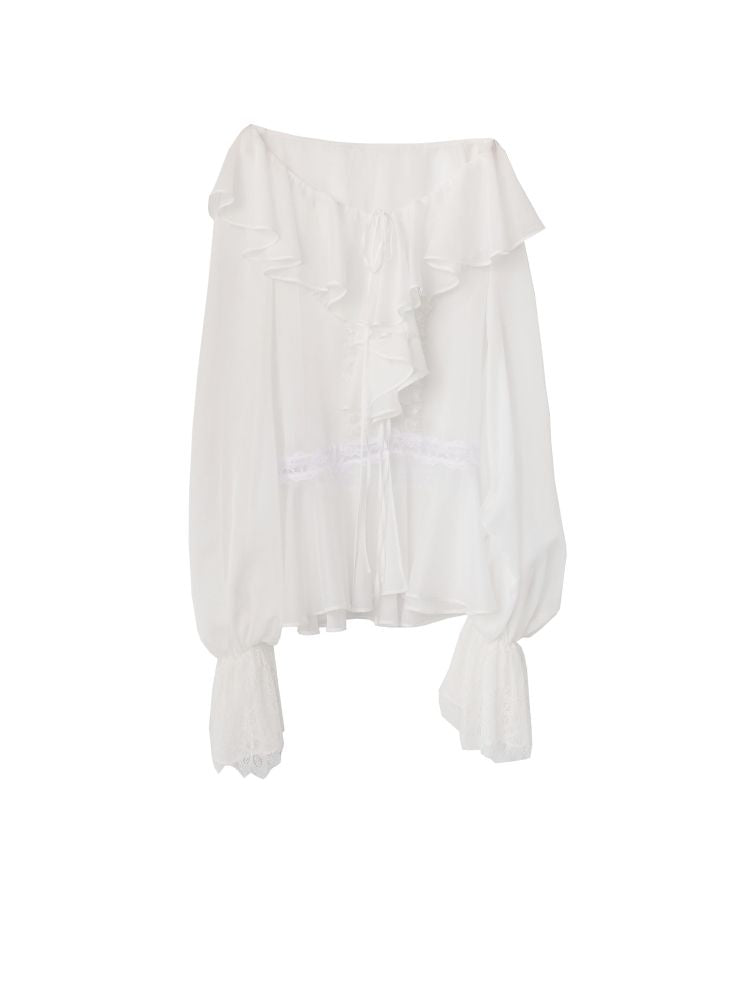 Ruffled airy skin sheer white shirt【s0000013225】
