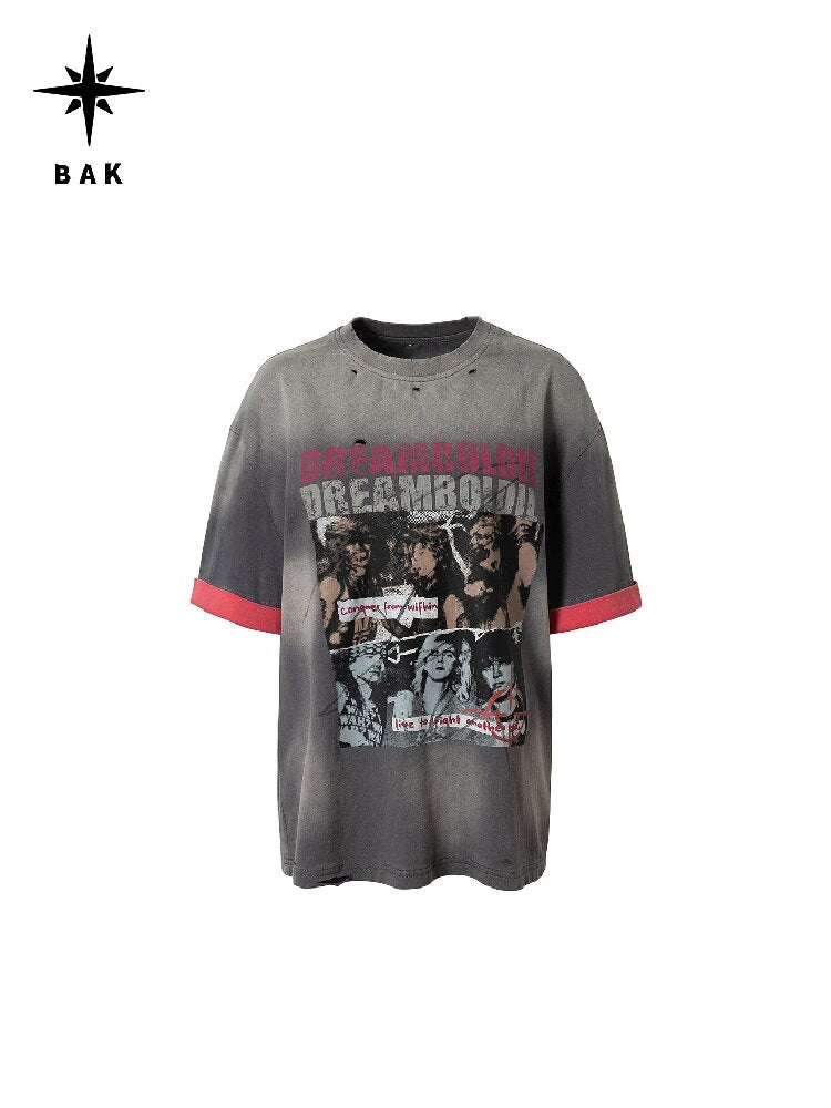 Gradient Rock Print Contrast Top【s0000016693】