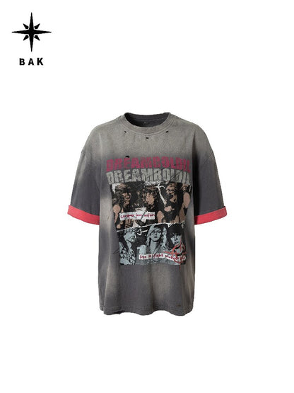 Gradient Rock Print Contrast Top【s0000016693】