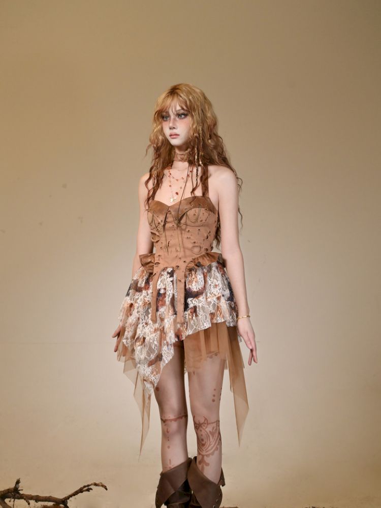 Lace wandering wind neck sexy dress【s0000013503】