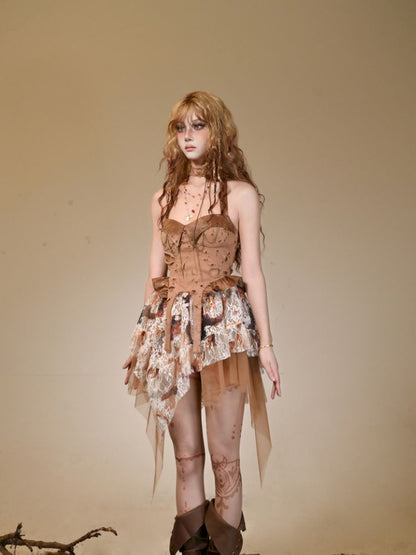 Lace wandering wind neck sexy dress【s0000013503】