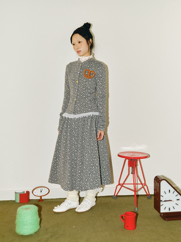 Starry Polka Dot Knit Cardigan Skirt Set【s0000018691】