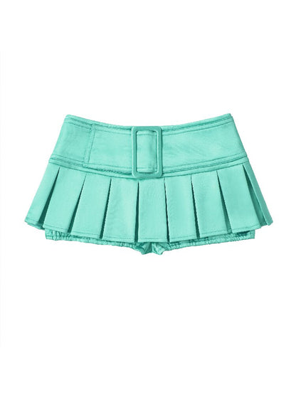 Satin Solid Pleated Mini Skirt【s0000018738】