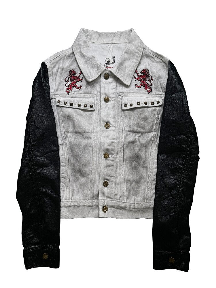 Distressed Denim Patchwork Pleated Jacket【s0000019270】