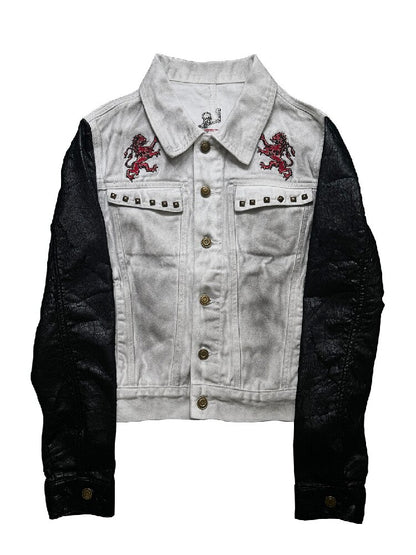 Distressed Denim Patchwork Pleated Jacket【s0000019270】