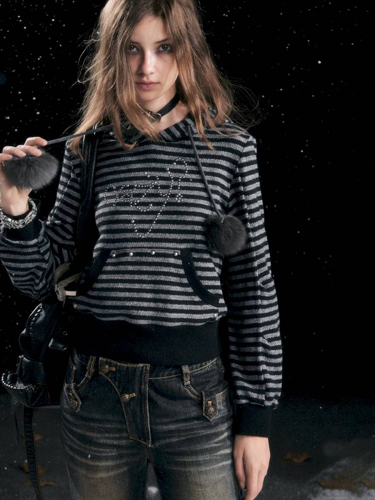 Striped Cat-Ear Hoodie【s0000014425】