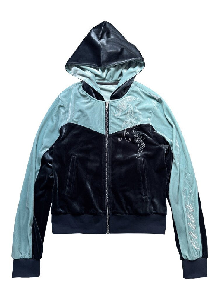 Velvet Color Block Hooded Cardigan【s0000019265】
