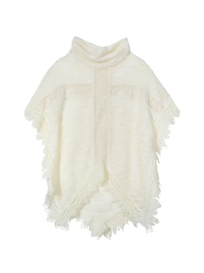Asymmetrical fringe detailing on a niche knit top【s0000014136】