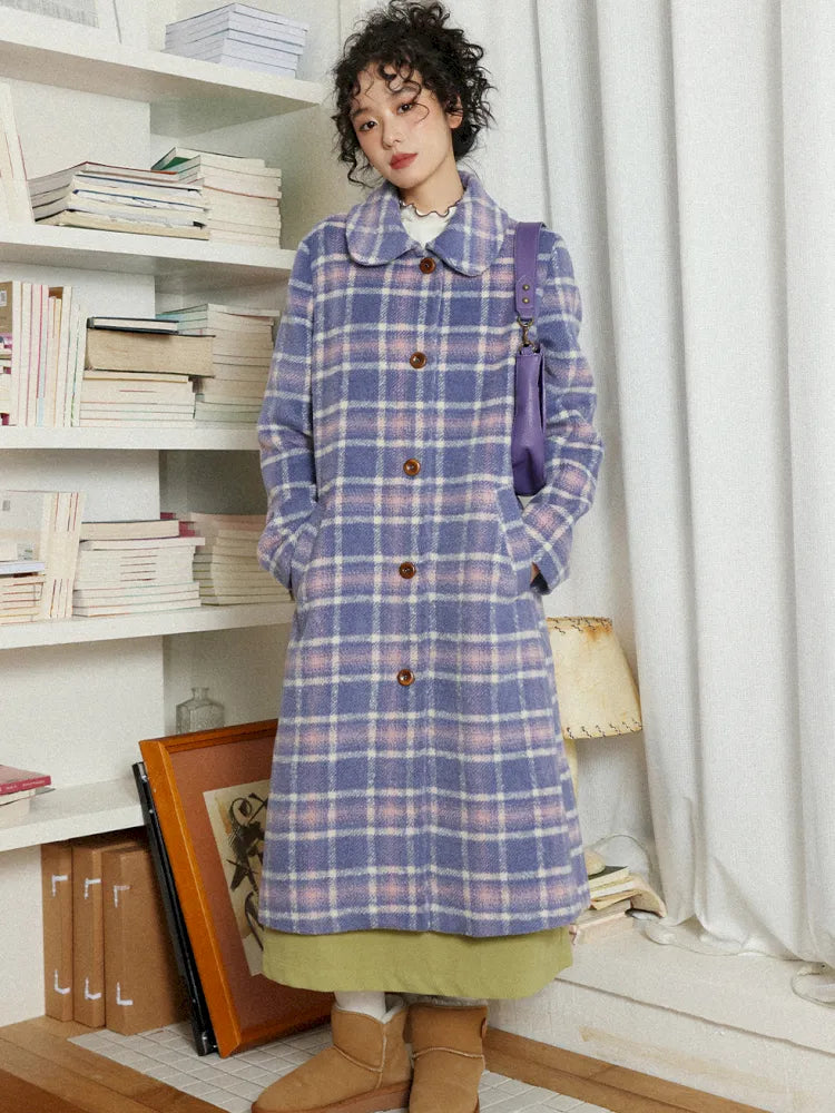 Plaid Long Purple Wool Coat【s0000013986】