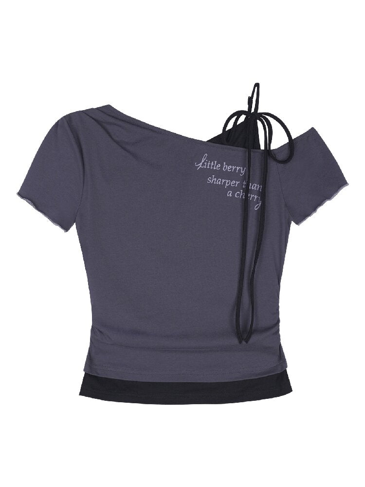 Cross-Shoulder Fake Two-Piece T-Shirt【s0000017683】