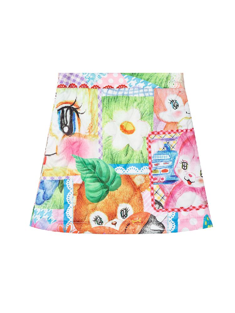 COLORFUL CHILDISH COLLAGE PRINTED HALF SKIRT [S0000010516]