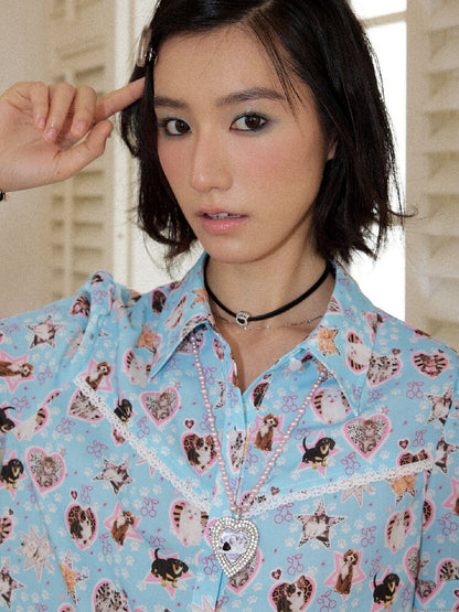 Lace Printed Short Sleeve Shirt【s0000016653】