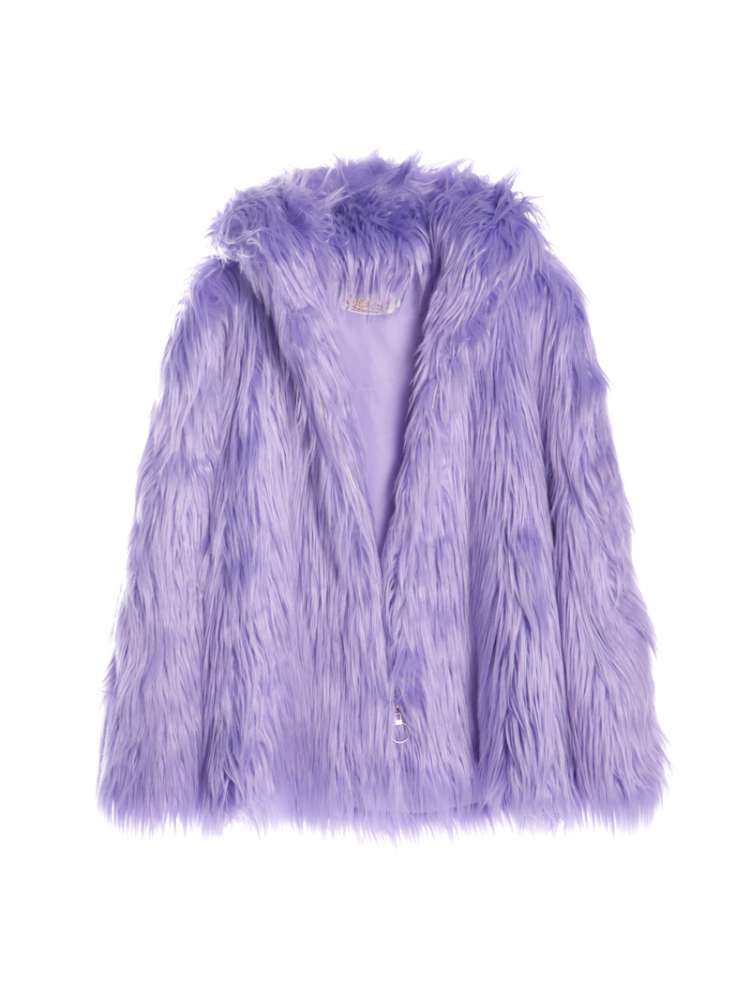 White Light Purple Fur Hooded Jacket【s0000014909】