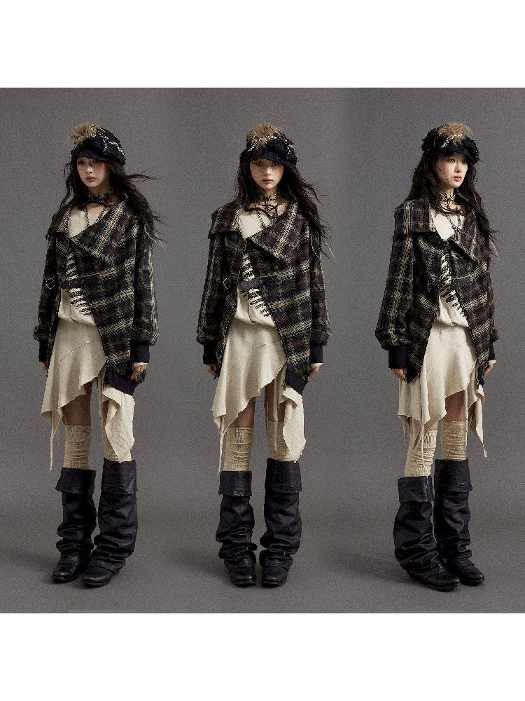 LOOSE PLAID ASYMMETRICAL SWEATER JACKET [S0000010326]