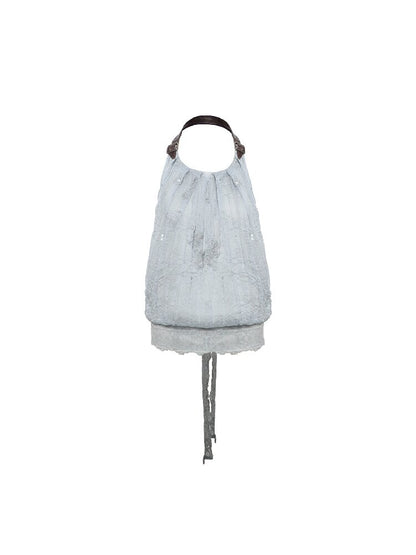 Chiffon Lace Embroidered Halter Top【s0000017659】