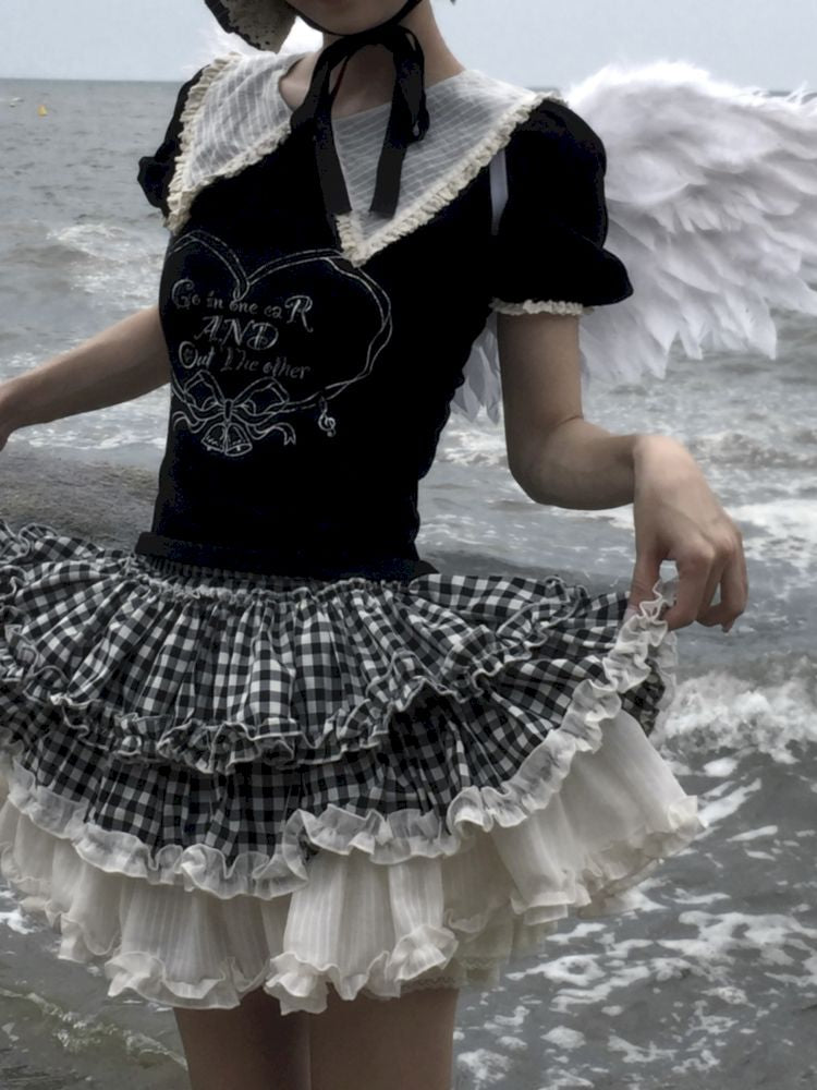 Plaid suit T-shirt/cake skirt【s0000012434】