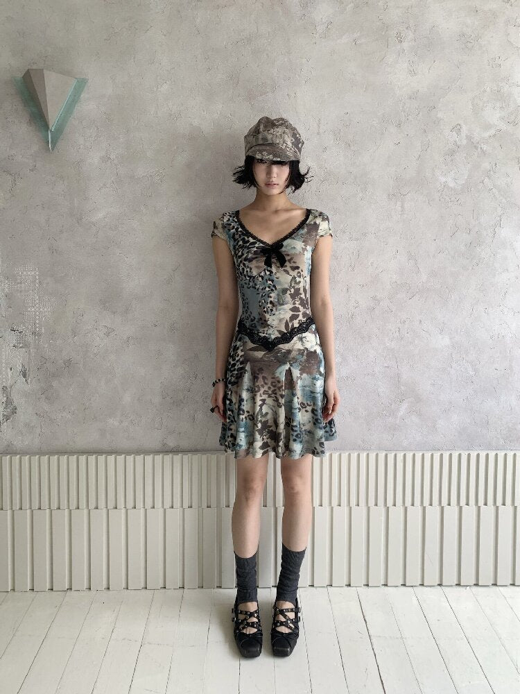 Vintage Leopard Floral Lace Dress【s0000018098】