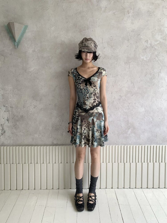 Vintage Leopard Floral Lace Dress【s0000018098】