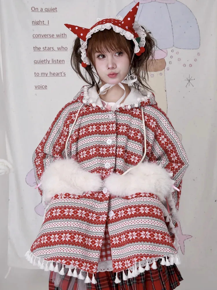 Showa-Era Vintage Red Sweater Cape Coat【s0000014110】