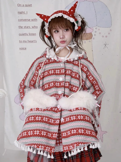 Showa-Era Vintage Red Sweater Cape Coat【s0000014110】