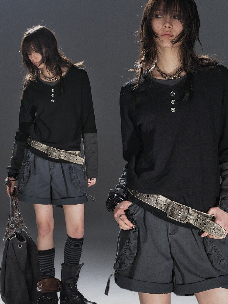 Paneled Punk Long Sleeved T Shirt【s0000016236】