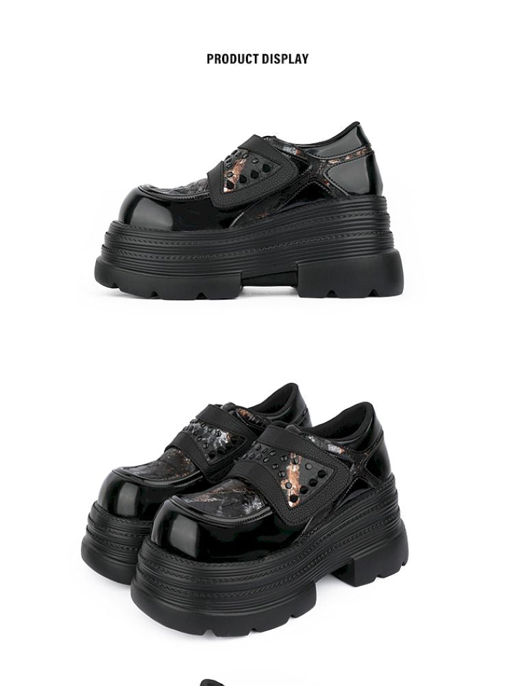 Rivets dark black small leather shoes【s0000013709】