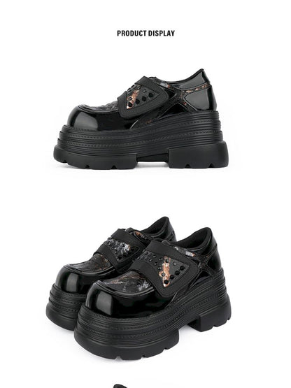 Rivets dark black small leather shoes【s0000013709】