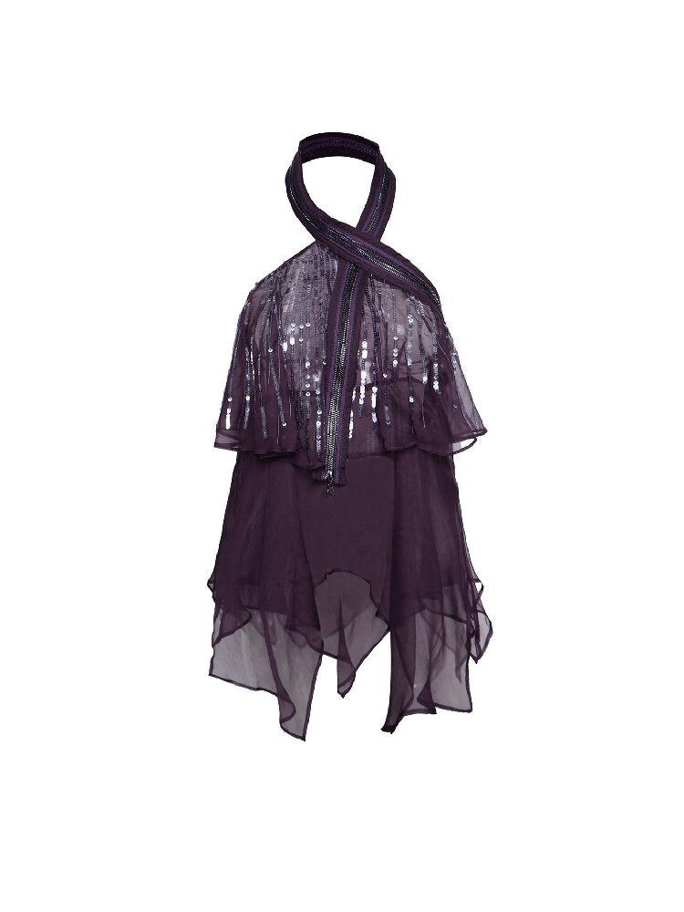 Mulberry Silk Patchwork Halter Top【s0000017655】
