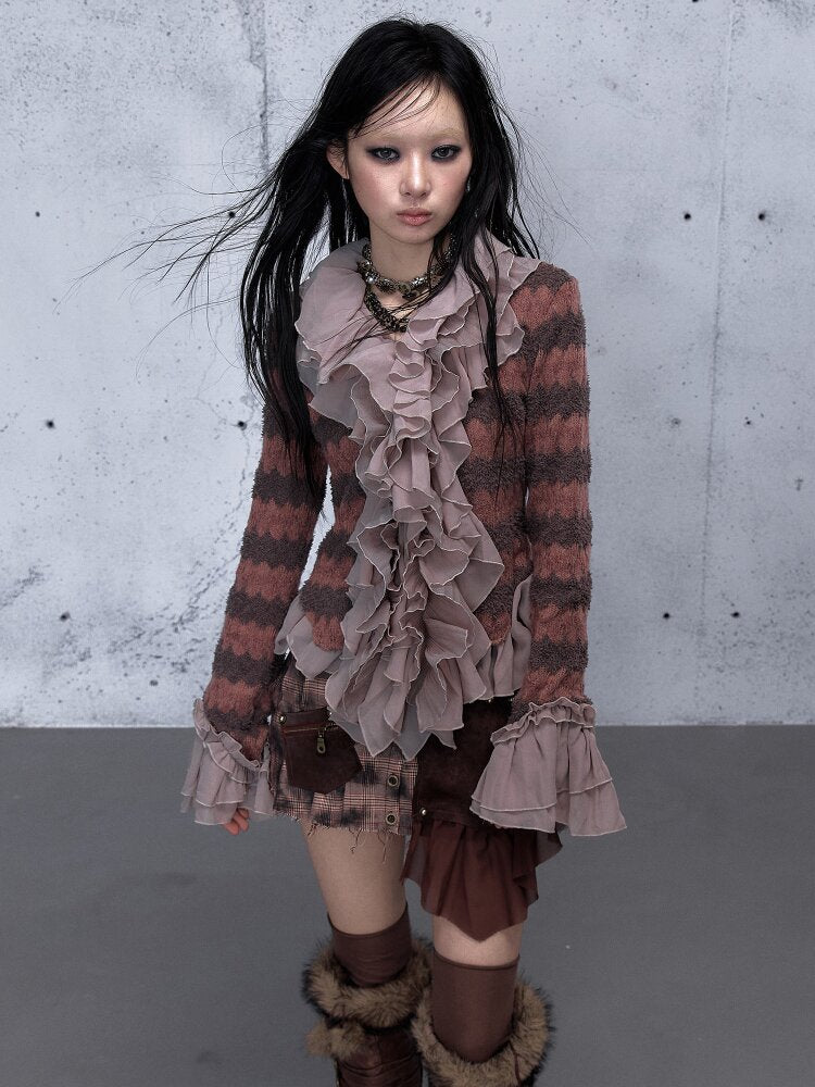 Ruffled Chiffon Flared Cardigan【s0000015548】