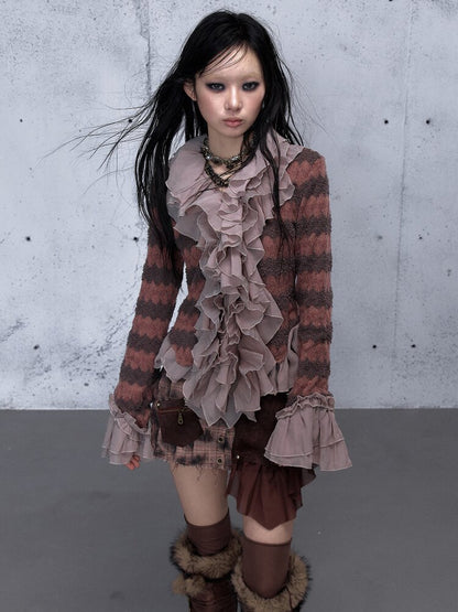 Ruffled Chiffon Flared Cardigan【s0000015548】