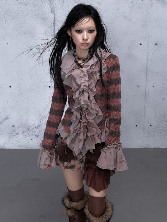 Ruffled Chiffon Flared Cardigan【s0000015548】