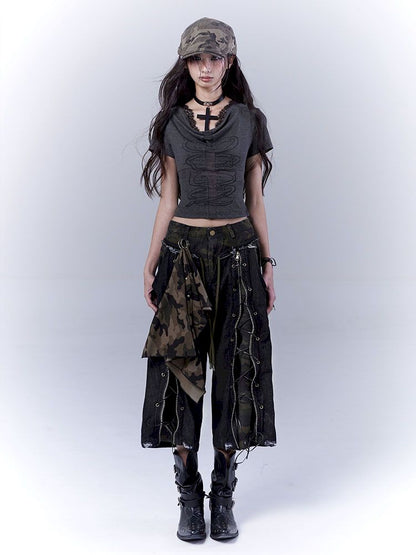 Openwork cross print lace T-shirt【s0000012847】