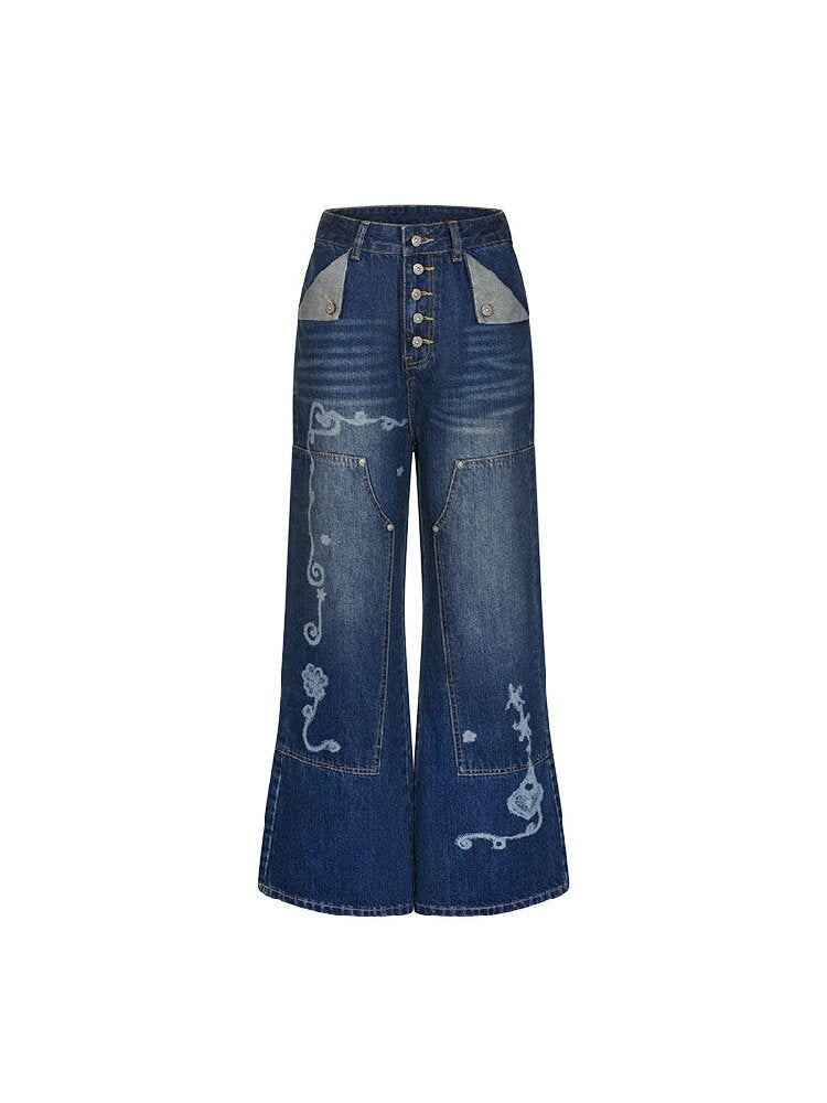 Stud Washed Two Tone Raw Jeans【s0000016398】
