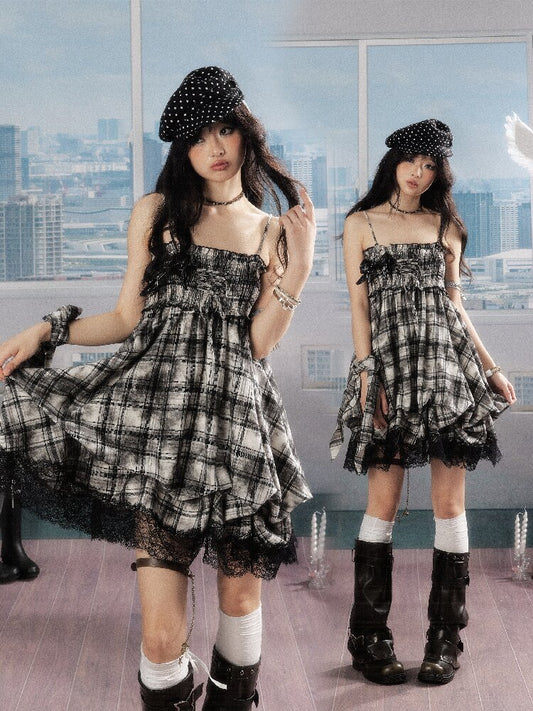 Lace Patchwork Plaid Sundress【s0000016277】