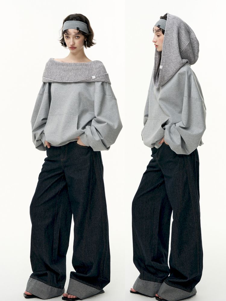 Ramped shoulder one-line collar loose pullover【s0000013735】