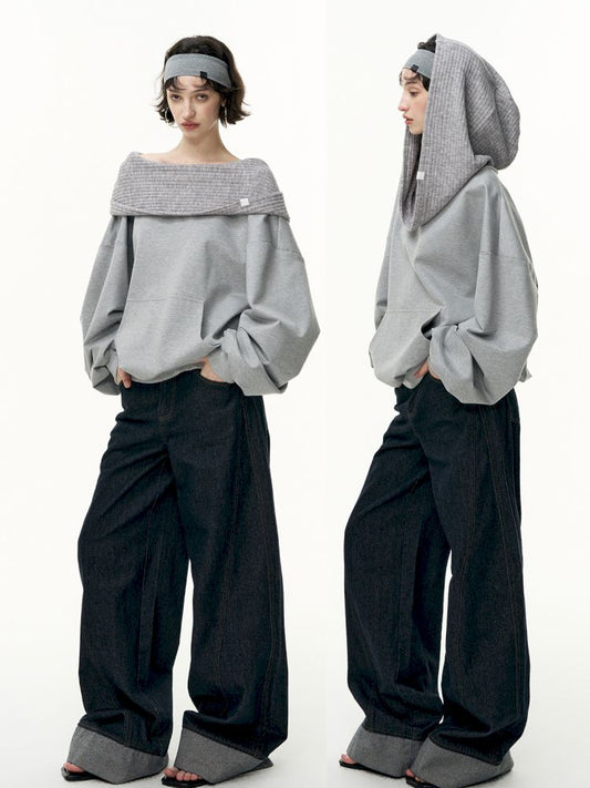 Ramped shoulder one-line collar loose pullover【s0000013735】