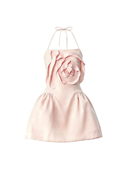 Satin Rose Halter Puffy Dress【s0000016876】