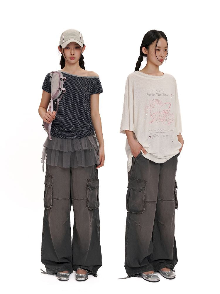 Drawstring Peplum work pants【s0000012494】
