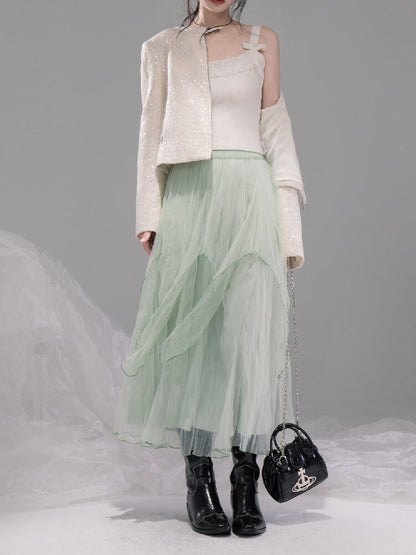 Liubo Gauze Green Irregular Skirt【s0000015738】