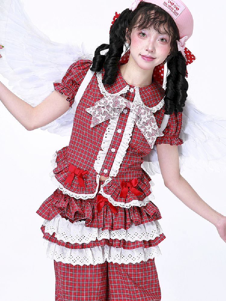 Plaid Short Sleeve Blouse【s0000012189】