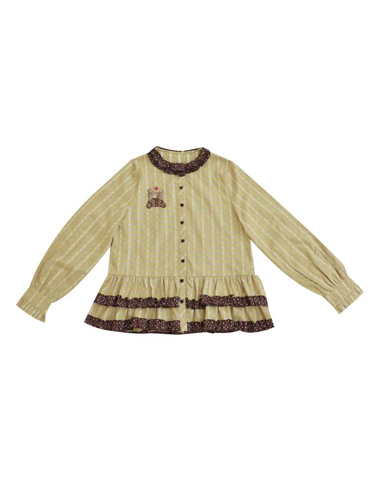 Vintage Girly Lace Bear Turmeric Shirt【s0000014839】