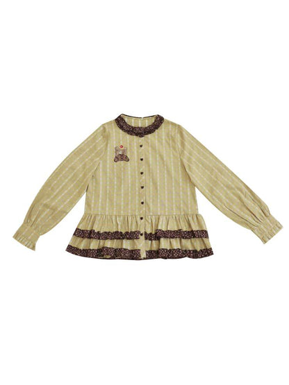 Vintage Girly Lace Bear Turmeric Shirt【s0000014839】